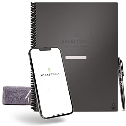 Rocketbook Wiederverwendbarer Digitales Notizbuch Planer - Grau - Wiederbeschreibbarer Akademischer Tages-, Wochen- und Monatsplaner - 21,6 x 27,9cm - Inkl. Pilot Fixion Stift, Mikrofasertuch