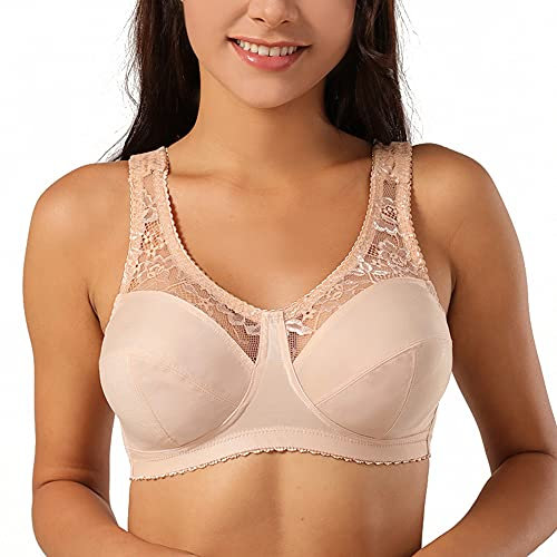 BCHRAYIUP UK Plus Size Minimiser Bra Women Non-Wired No Padded Full Coverage Cup Bra 34-F Beige