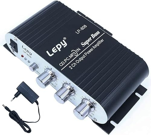 DollaTek LP-808 12V Mini Amplificateur HiFi Filaire Portable avec Alimentation 3A pour téléphone de Voiture à Domicile - Noir