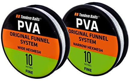 Tandem Baits 2er-Set PVA-Netz PVA-Mesh für Tunnel Funnel | PVA-Beutel für Boilies Tube Nachfüllbeutel Schlauch Wasserlöslich | Ersatznetz Futterschlauch für Köder Fein Schmal & Breit 2 x 10 m