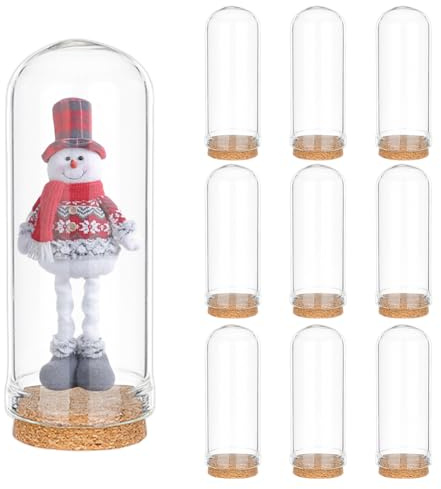 PH PandaHall 10pcs Mini Cloches Dôme en Verre, Cloches D'affichage avec Base en Liège Bouteilles de Décoration en Verre pour Fleurs Faveurs de Fête de Mariage Arts Artisanat Décorations, 2.8 X 7.1cm