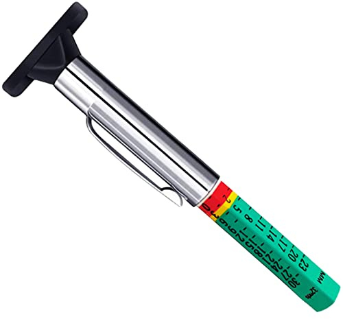 Godeson Tyre Tread Depth Gauge UK, 6-Sided Smart Color Coded Tyre Depth Measurement Tool in 25MM/32nds