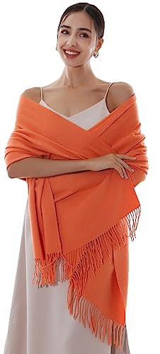 RIIQIICHY Women Scarf Orange Pashmina Shawls and Wraps for Wedding Ladies Winter Scarves