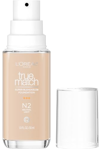L'Oreal Paris True Match Super-Blendable Foundation, Medium Coverage Liquid Foundation Makeup with SPF 17, N2, Light, 35 ml