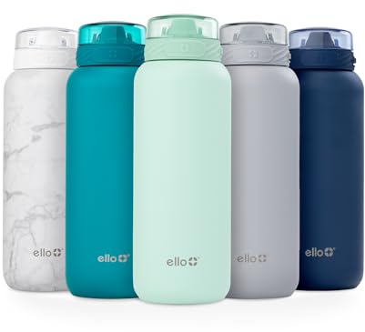 Ello Cooper 40oz Stainless Steel Water Bottle with Straw and Carry Handle, Double Walled and Vacuum Insulated Metal, Leak Proof Locking Lid with Soft Silicone Spout, Reusable, BPA Free, Yucca