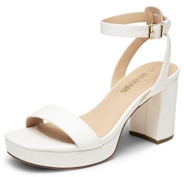 DREAM PAIRS Platform Heels for Women High Block Chunky Open Toe Ankle Strap Heels Fashion Wedding Party Evening Prom Dance Dress Pump Sandals Shoes,Size 7,White-Pu,SDHS2420W
