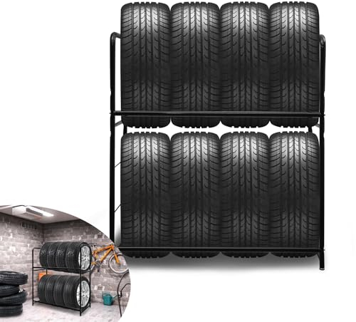 Randaco Reifenregal 8 Reifen, Reifenständer 107 x 46 x 117cm,Felgenbaum für Autoreifen Ladekapazität 180kg,Felgenregal mit Reifenschutzhülle,Höhenverstellung Lagerregale für Reifen