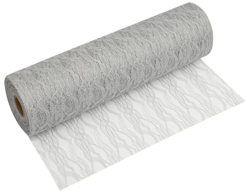 MODERNO Tischläufer Spitzen-Tischband in Grau (30 cm x 20 m) hochwertiges Tischdeko-Band für Hochzeiten & Taufen, Festliche Tischdekoration für besondere Anlässe