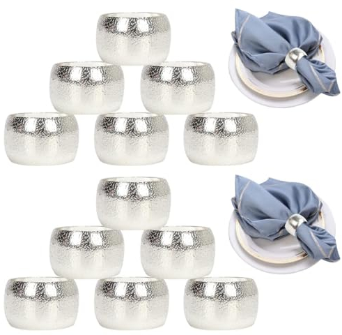 LEEQ 12pcs Serviettenringe Silber - Metall Servietten Schnallen, Serviettenringe Weihnachten, für Weihnachten Thanksgiving Hochzeitsfeier Familienessen Tischdekoration