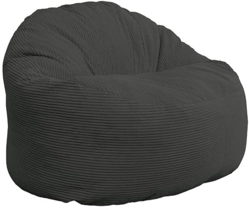 bananair - Sitzsack aus Cordstoff Breit Gerippt für Erwachsene und Kinder - Weich, Bequem und Elegant - Optimale Unterstützung - Sitzsack Sessel XXL mit Füllung, Bean Bag (100 cm, Dunkelgrau)