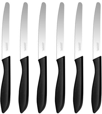 LAZAHAOME Brotmesser mit Wellenschliff,Scharfe Eselstahl Brötchenmesser Set 6-teilig，23.2 CM，Ergonomischer Anti-Rutsch Griff,Für Brot,Tomaten,Obst & Pizza,Leicht Zu Reinigen