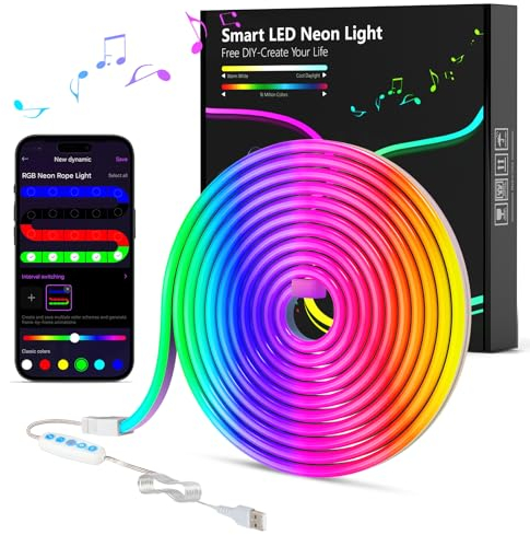 MeRGBW-Home Neon Rubans LED 3M, Bandes LED RGB, Contrôle Intelligent par App, Flexible Étanche Découpable, Synchronisation Musique, 33 Scènes, Lmières LED DIY pour Chambre, Cuisine, Fête, Salon