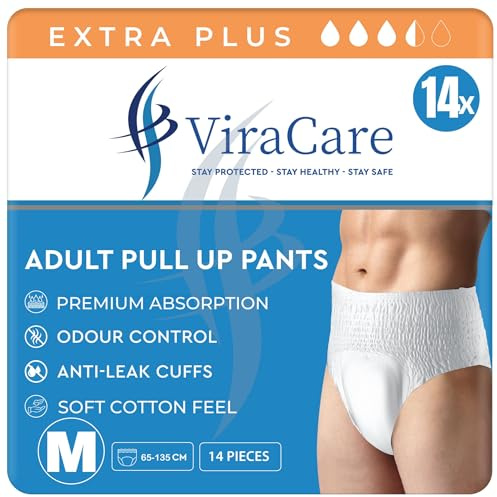 14 x Extra Plus Incontinence Pants Women & Men | Adults Nappies | Premium Absorption and Soft-Stretch Waistband | Adults Pull Up Pants | Waist Size Medium 65-135 cm | (1 Pack of 14, Medium)