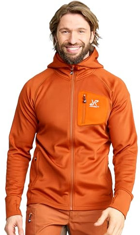 RevolutionRace Evolution Stretch Fleece Hoodie für Herren, Zip Hoodie für Wandern und Outdoor-Aktivitäten, Teracotta Brown, L