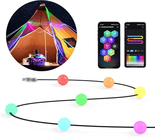 Smart Kugel led lichterkette usb,10M 66 LED RGB Lichterketten Innen Außen mit Musiksynchronisation, Lichterkette Bunte mit Fernsteuerung und App für Halloween Weihnachten Hochzeit Party