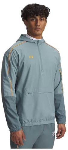 Under Armour Herren Challenger Warmup Jacke, wasserabweisende Trainingsjacke, leichte & atmungsaktive Sportjacke mit Mesh-Innenfutter, Laufjacke mit vorderer Zip-Tasche,Jasper Blue / / Squad Orange,LG
