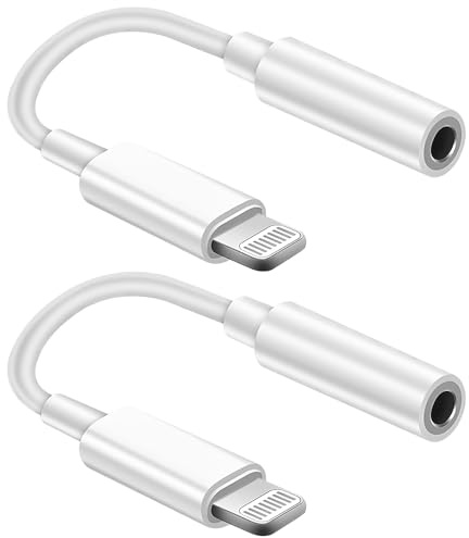 TNSLAND Lightning a jack per cuffie da Lightning a jack da 3,5 mm, adattatore audio HiFi, compatibile con iPhone 14/13/12/11/X/8/Pad/i-OS, argento, bianco, 2 pezzi