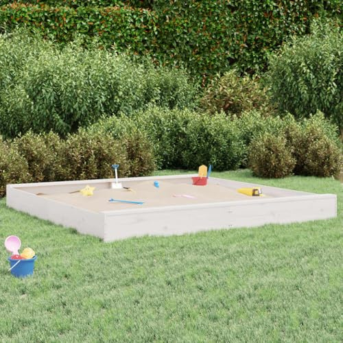 qohoio 825045 Sandbox with Seats White Square Solid Wood Pine Wooden Outdoor Sandbox for kids Ages 3-8, Fir Wood Sand Pit for Backyard Garden