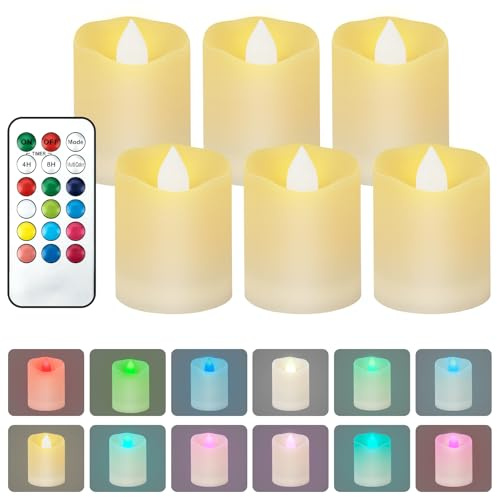 KERCAMKEL 6 bougies LED bougie avec minuterie et télécommande - bougie chauffe plat led 2 modes - Minuterie 4H/8H - Multicolores - Pour Halloween, décoration de la maison, Noël, mariage, fête