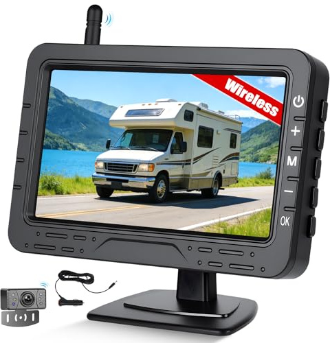 SIXWIN Trådlös Backkamera Kit med 4.3 Tum Monitor, IP68 Vattentät, 1 Trådlös Kamera för Släp, Husbil, Lastbil, Bil, Buss, Nattseende, 12V-36V – Kabellös Ryggkamerasystem
