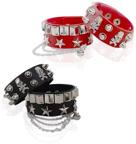 WIRZUL 4 PCS Braccialetti in pelle punk rock Gotico Polsino Pelle PU Bracciale Borchie Punk Regolabile Anni '80 Bracciale Punk Rock Gotico Bracciali Braccialetto Per Uomo Donna Cosplayer
