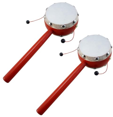 Gogogmee Sonajero de Madera para Bebés 2 Piezas Campana de Mano Doble Cara Rojo, Juguete Tradicional que Mejora la Flexibilidad de Manos y Dedos