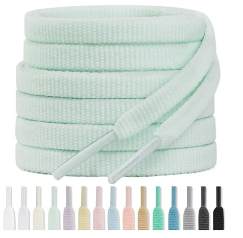Handshop Boutique en Ligne 2 Paires de Lacets Plats de 6 mm Pour Baskets, Lacets de Sport Disponibles en 15 Couleurs Pour Chaussures de Sport Chaussures Vert menthe pâle 120 cm