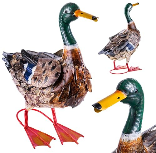 KADAX Figura de pato de 41 cm, figura de jardín de acero pulverizado, figura decorativa para estanque de jardín, estatuas de jardín, decoración de jardín de metal, figura de animales pintada a mano