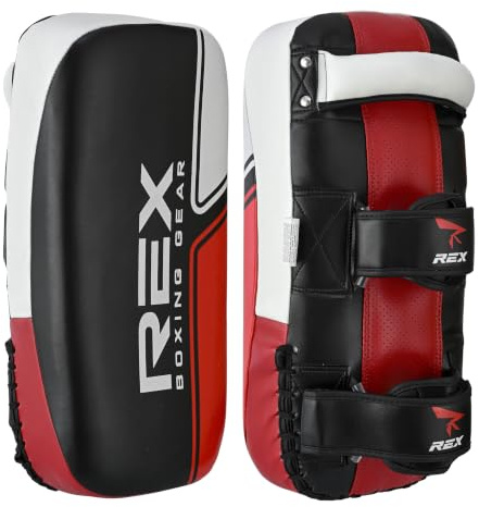 Rex Muay Thai Kick Pads for Training, Curved Kickboxing Strike Shield with Multi-Layer Shock Absorbing Foam, Heavy Duty PU Leather Focus Pads for MMA, Boxing, Karate & Martial Arts (One Pad Only) | Martial Arts Training, Striking Pad