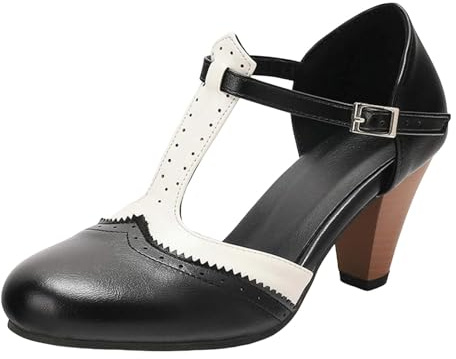 Sandalias Estilo inglés con Punta Cerrada y tacón Grueso, Hebilla en T con Tira, Casual y cómodo para Mujer, Verano, Antideslizantes.