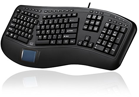 Adesso AKB-450UB - Ergonomic Keyboard with Built-in Touchpad, Wired, Multimedia Hotkeys, Split Keys Design, Built-in Palm Rest for Comfort - Compatible for PC & Windows XP/7/8/10,Black