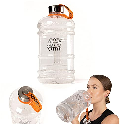 Phoenix Fitness Water Bottle - 2L Drinks Bottle with Leakproof Cap and Carry Strap - Lightweight Bottle for Sports, Gym & Travel - BPA Free & Non Toxic - Clear