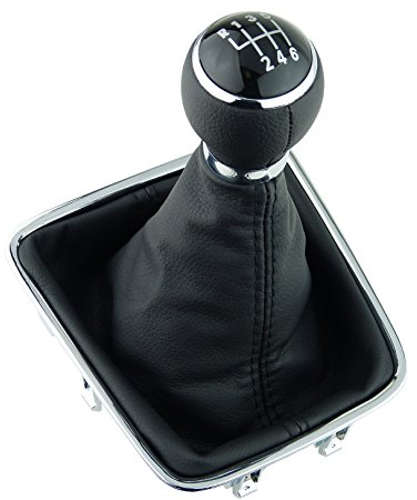 L&P A278-1 Schaltsack Schaltmanschette Schaltknauf Schwarz 6 Gang 12mm kompatibel mit VW Golf Plus 5M 521 Tiguan I 5N Sharan II 7N Chrom Rahmen Komplettset Knauf PU Leder Plug Play Ersatzteil