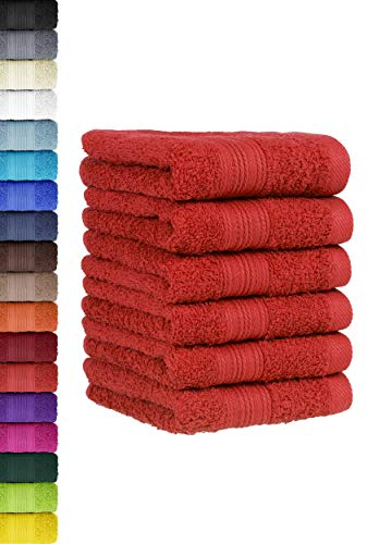 BaSaTex - 6er Pack Handtuch Set für Gäste - Handtücher mit Aufhängeschlaufe aus weicher Baumwolle in 30x50 cm - Gästetücher für die Händereinigung Öko-Tex Standard 100 Zertifiziert - Rot