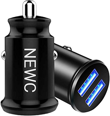 NEW'C Mini Cargador de coche USB con tecnología AiPower de 2 puertos compatible con iPhone, Samsung Galaxy, teléfono inteligente, tableta y iPad Negro