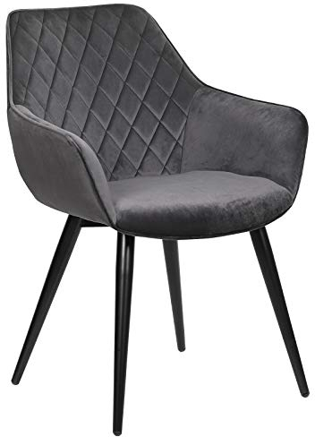 WOLTU Esszimmerstühle 1er Set, für Esszimmer, Küche, Wohnzimmer, Küchenstühle gepolstert mit Rückenlehne Armlehen, Metallbeinen, Samt, Dunkelgrau
