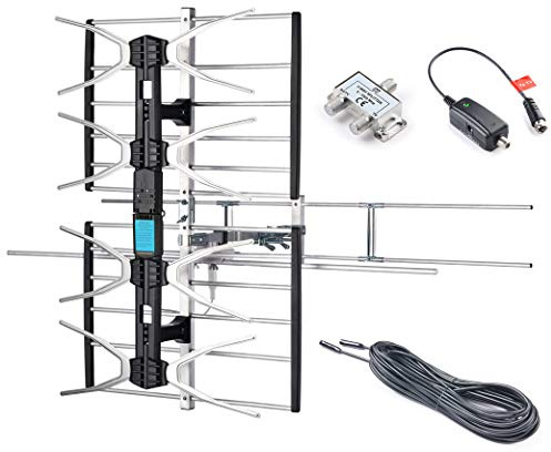 CeKay Outdoor Digital HD TV Antenna with High Gain and Low Noise Amplifier for UHF/VHF - Long Range, 40FT RG6 Coaxial Cable, 2 Way Splitter, Easy Installation - Upgraded Version