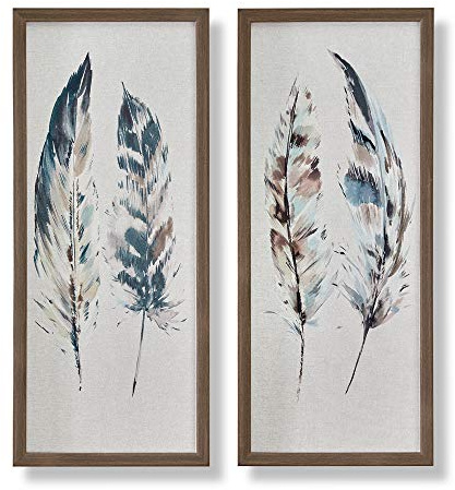 Art For The Home Wall Art Painterly Feathers Framed Printed Canvas Set of 2, Neutral (112070)