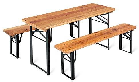 Stagecaptain BBK-110 Hirschgarten Bierzeltgarnitur für Kinder - Kurze Version mit 110 cm Länge - Klappbare Festzeltgarnitur 1x Tisch 2X Bank - Sitzgarnitur aus Holz - Innen & Außenbereich - Natur