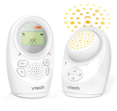 VTech DM1212 Baby Audio Monitor for Babies, Coverage up to 460 m, Battery Up to 8 Hours, Projection Night Light, Lullabies, Bidirectional, Sound Alerts, Safe Transmission, White