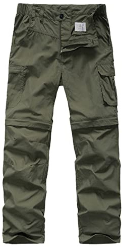Pantaloni da trekking per ragazzi leggeri ad asciugatura rapida con cerniera per bambini adolescenti outdoor SPF 50+ pantaloni cargo casual, Verde 1, XL