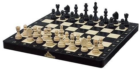 Sunrise Chess Kleines Lux Magnetschach Figuren mit Magnet Perfekt für unterwegs Komfortables Gameplay Traditioneller Look Aus Holz Gut ausbalanciert
