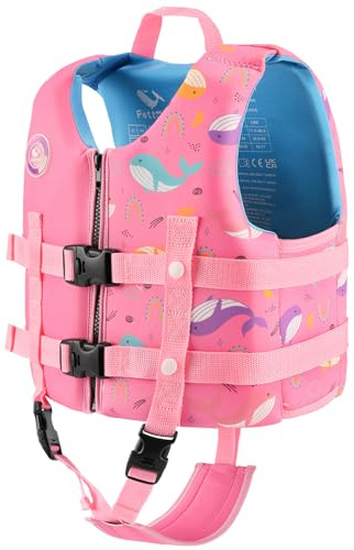 Pottwal Swim Vest for Kids - Swim Jacket for 1-3 Years (17.5-39.5LBS) - Puddle Jumper with Adjustable Crotch Strap - Made of Neoprene & EPE - Light Pink