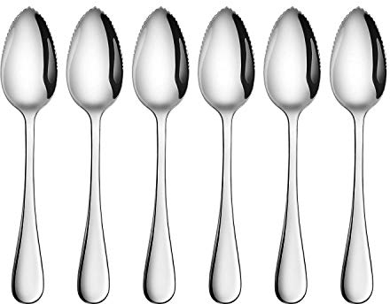 CBPNEISEK Cuillère à Pamplemousse et à Dessert – Acier Inoxydable avec Bord dentelé (6,5 Pouces, Lot de 6)/102