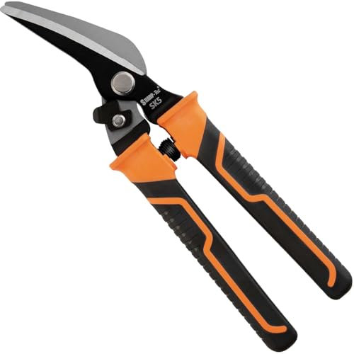 Sharp-tec 8 inch Tin Snips, Aviation Snips Metal Cutter, Offset Tin Cutting Shears with Safty Lock, Metal Shear HRC55 Hardness for Sheet Metal, Cardboard, Carpet, Hardware Cloth, DIY Projects