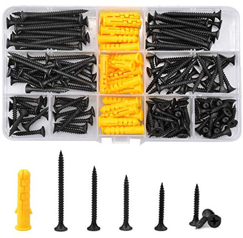 Rapidbok 140 pcs Vis à bois Cruciforme, M3.5 Tête Fraisée Kit d'Outils de Réparation d'Assortiment Vis Croisées avec Cheville Plastique et Boite pour Rangement (16/20/25/30/35/40/50 mm)
