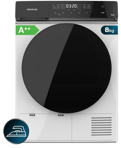 Cecotec Secadora de Bomba de Calor 9Kg Bolero DressCode Dry 9400 Steel A++. Secado Automático, Bajo Consumo, Full Touch, 15 Programas, Tambor Acero Inoxidable, KidLock, Función Delay Start