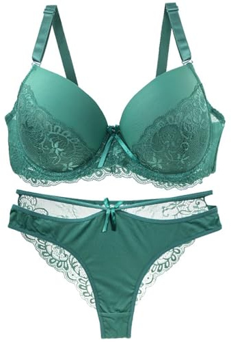 Necalisi Soutien Gorge Grande Taille sous Vetements feminins Sexy Vert Femmes Push Up Soutien-Gorge en Dentelle avec Armatures Taille Basse Slip en Dentelle Respirant Ensemble Brassiere 90C