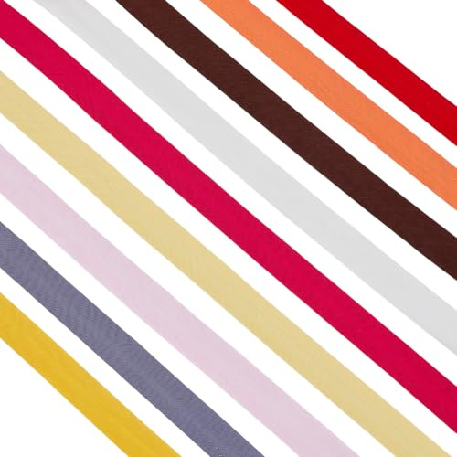 PH PandaHall 18 m 9 colores sesgos de costura 22 mm cintas para coser con tarjeta de pantalla de papel, cinta de sesgo doble plisada de polialgodón para costuras artesanales dobladillos ribeteados
