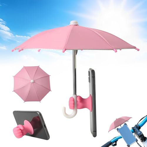 OHREN Ombrelle Portable Rose – Mini Parapluie avec Fixation par Succion, Ombrelle pour Smartphones et Tablettes, Protection contre les Rayons UV et la Pluie.